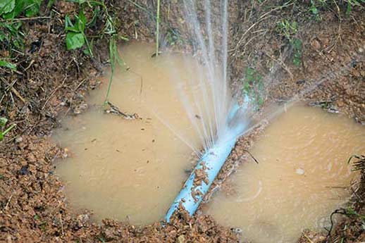 a damaged water line in need of repair.