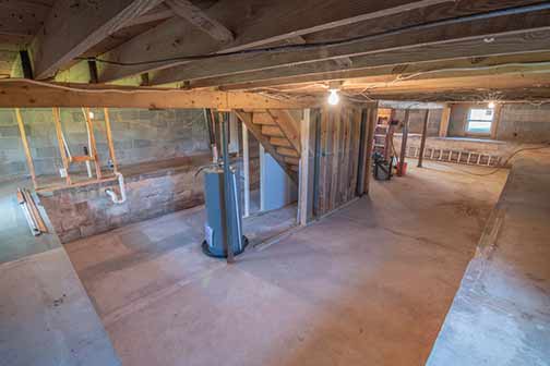 Water heater in an empty basement.