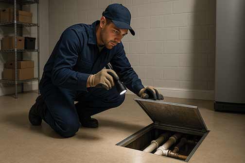 a contractor accessing floor access panels