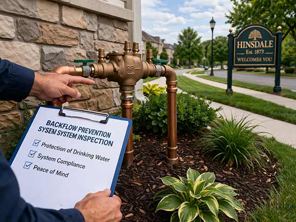 a plumber holding clipboard of the benefits of backflow prevention in hinsdale
