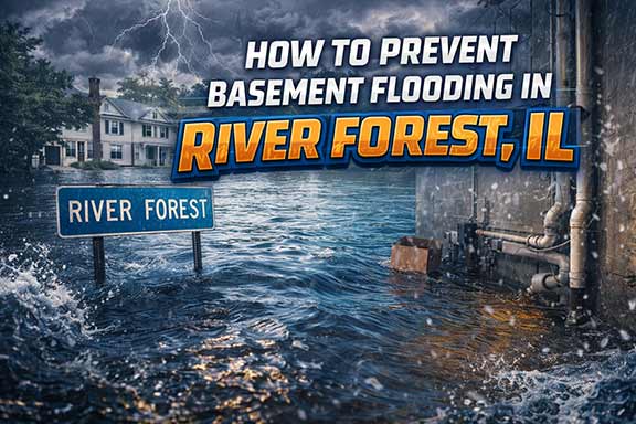 a flooded street in river forest illinois