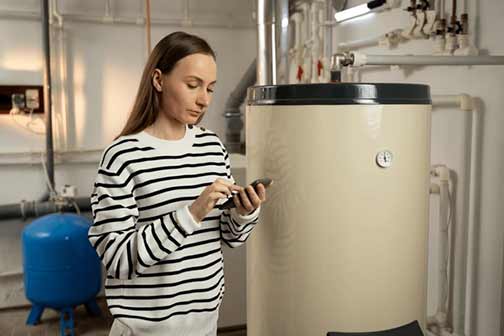 a woman calling a plumber