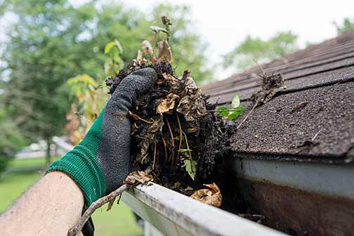 a man cleaning out his gutters