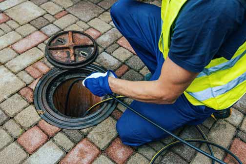 a commercial plumber performing a hydro jetting