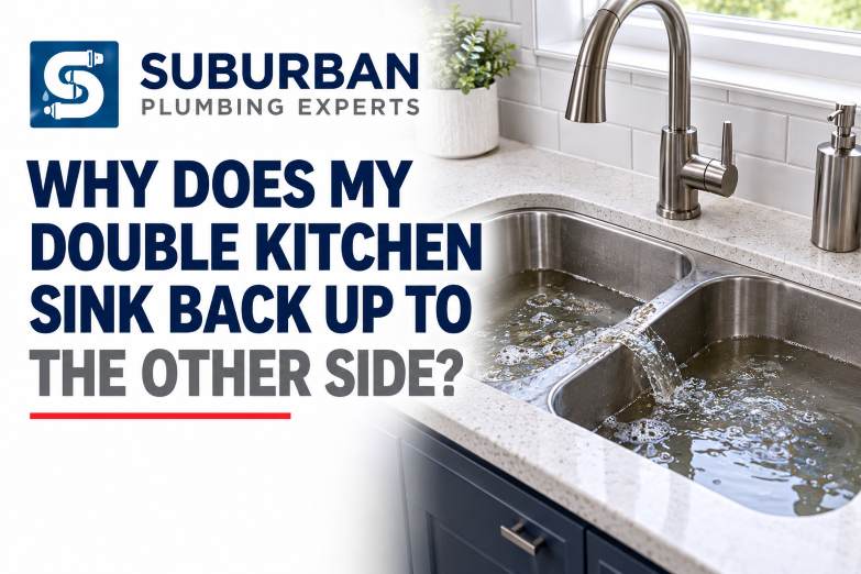 double kitchen sink backing up to other side