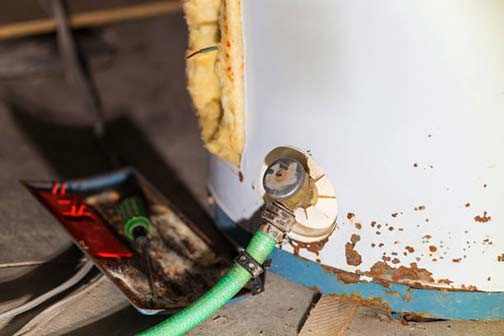 a water heater being drained.