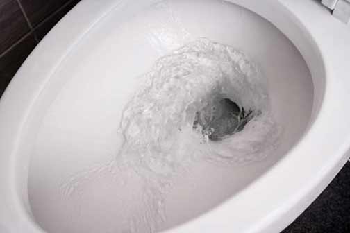 a person flushing a toilet