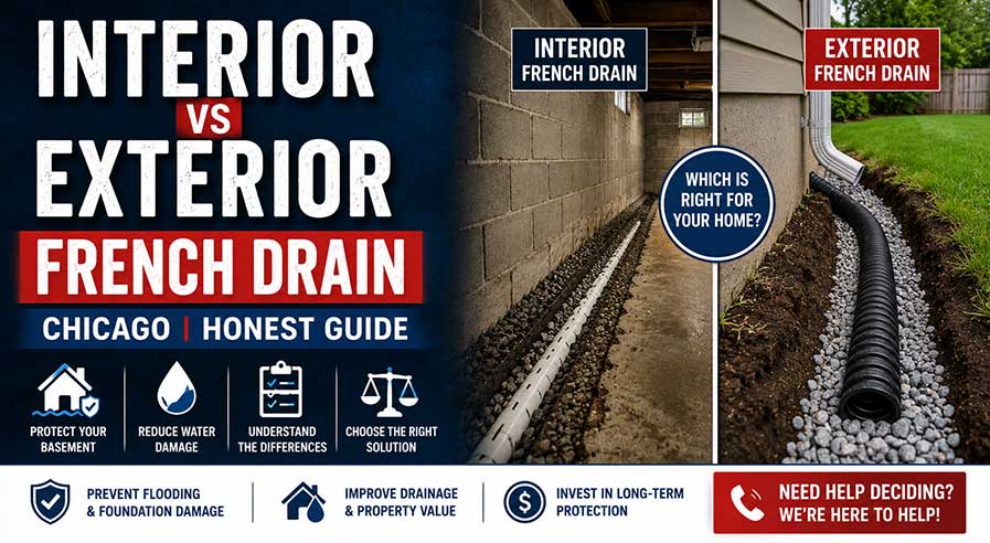 interior vs exterior french drains chicago