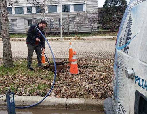 our plumber in naperville performing a commercial hydro jetting.