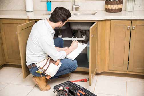 a professional plumber performing a plumbing inspection.