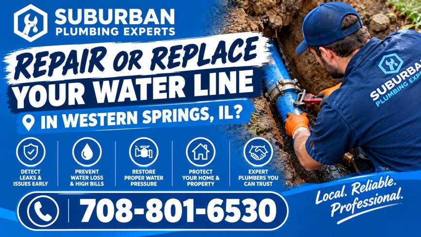 repair replace water line western springs illinois