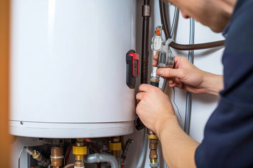 a plumber replacing a water heater tank