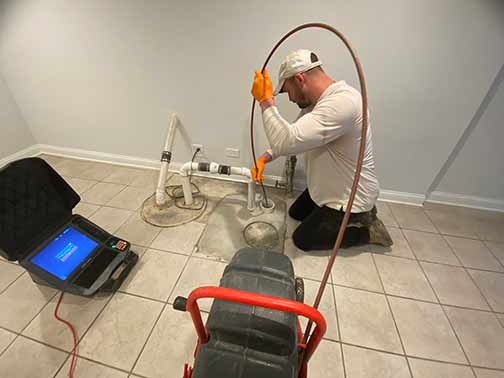 a plumber performing a sewer camera inspection.