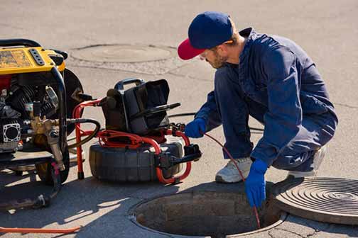 a plumber performing a sewer camera inspection