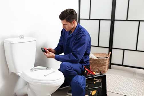 a professional plumber performing a toilet replacement.