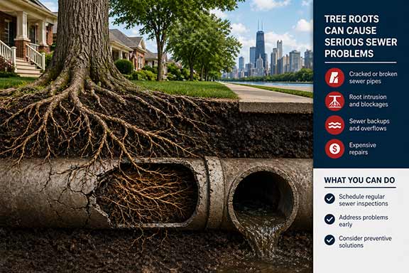 tree root dangers sewer lines chicago