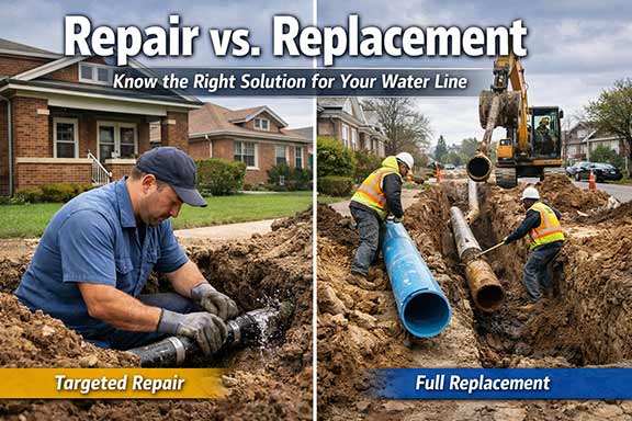 water line repair vs replacement chicago