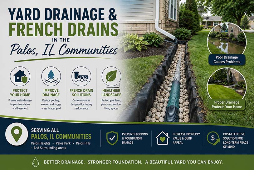 yard drainage french drains palos illinois